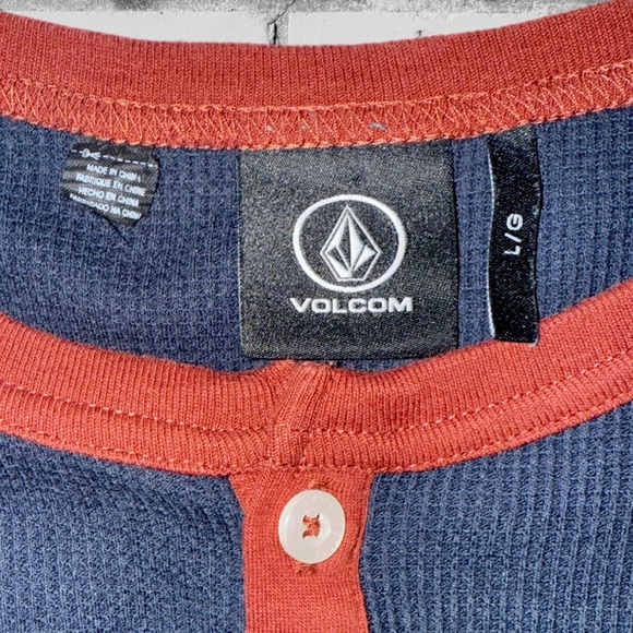 Volcom Thermal Waffle Henley Long Sleeve Tee Blue/Red Men’s Size L - Picture 6 of 11